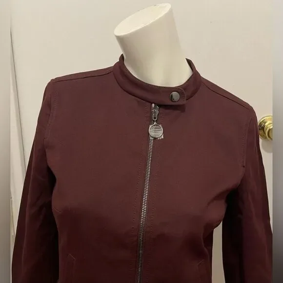 New Ann Taylor Ruffle Twill Moto Jacket Blazer Zipper Vino Wine - Picture 5 of 10